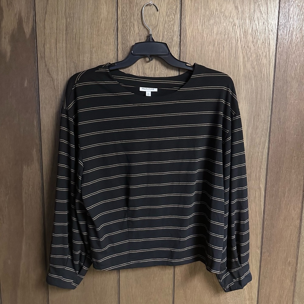Prologue Black Striped Balloon Sleeve Top Size XL